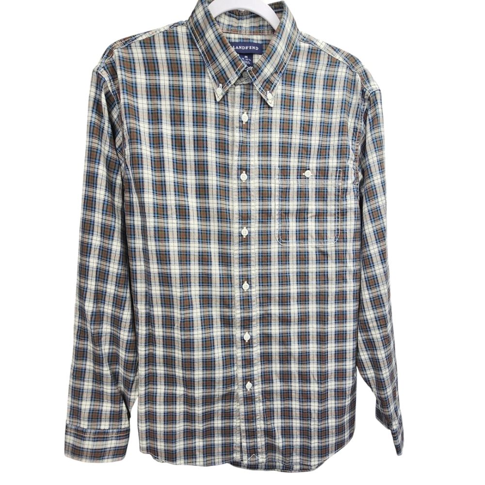 LANDS END Men's Woven Cotton Long Sleeve Button-Down Shirt Size M